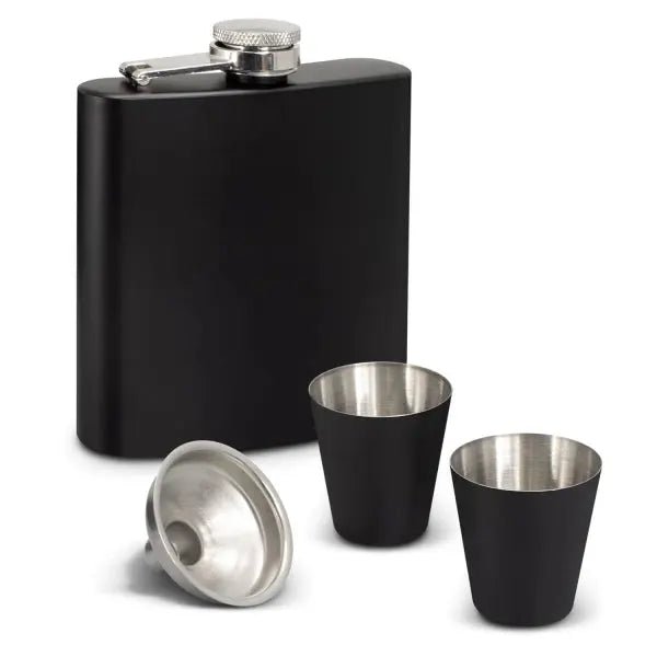 Personalised Stainless Steel Hip Flask Gift Set - Pixel Burn Custom Laser Creations