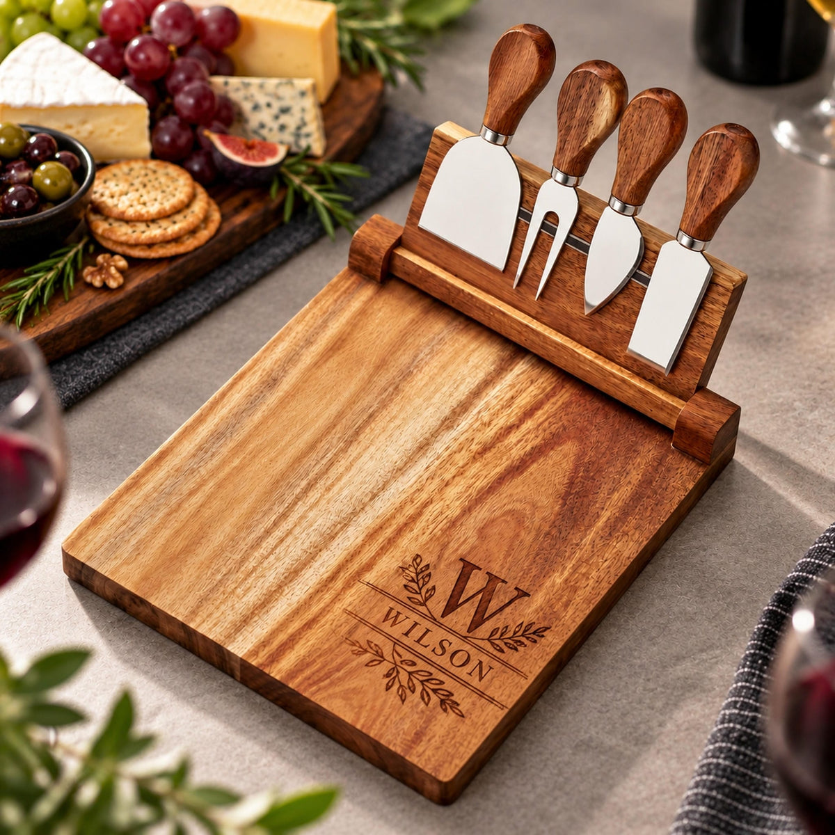 Personalised Acacia Magnetic Cheese Board & Knife Set