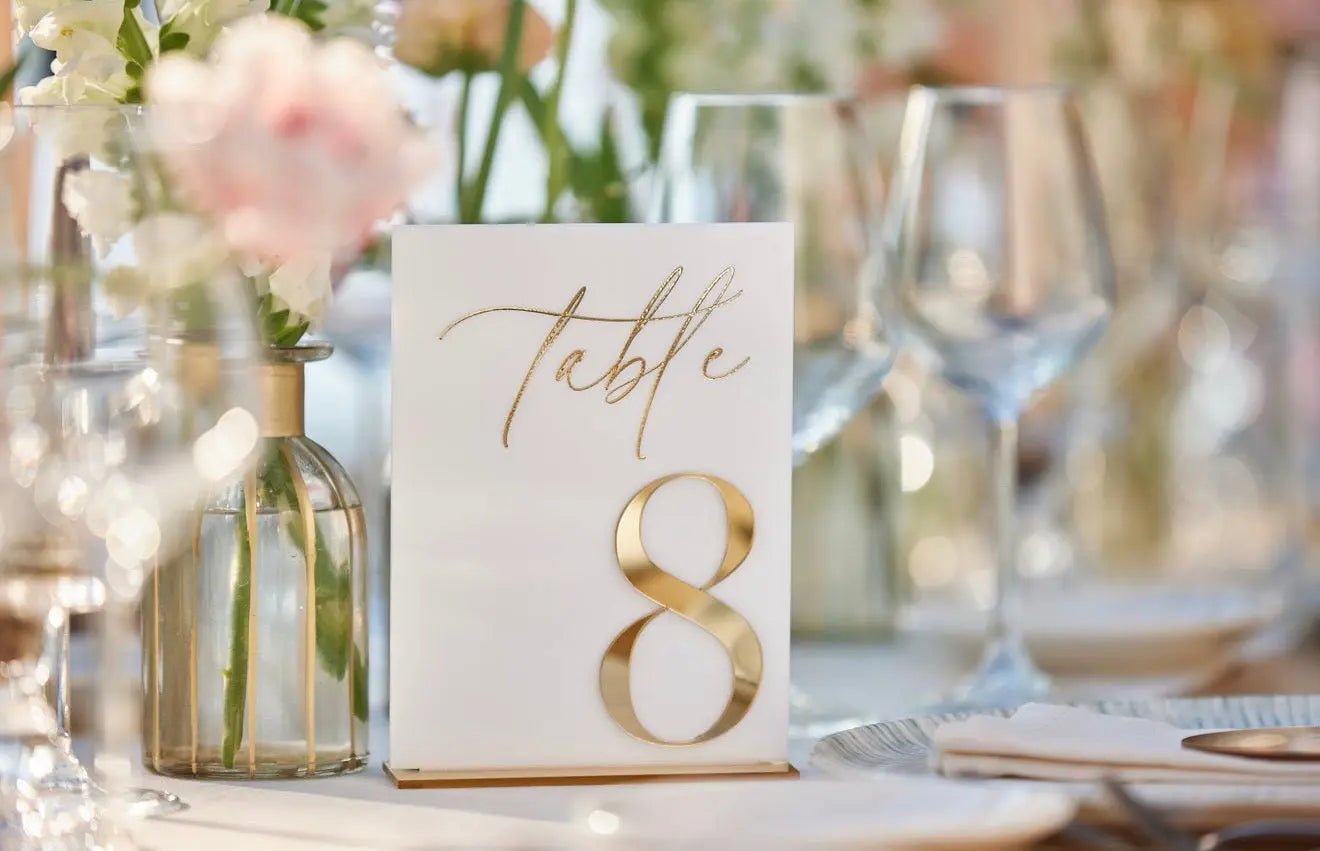 Modern Acrylic Table Numbers Gold Script Design Personalised Gift - Pixel Burn Custom Laser Creations