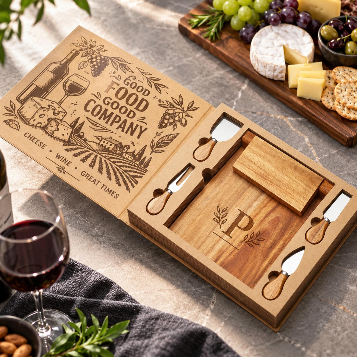 Personalised Acacia Magnetic Cheese Board & Knife Set