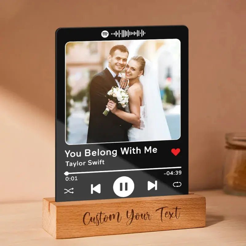 Custom Acrylic Spotify Song Plaque with Engrave Wood Stand Wedding Anniversary Gift - Pixel Burn Custom Laser Creations