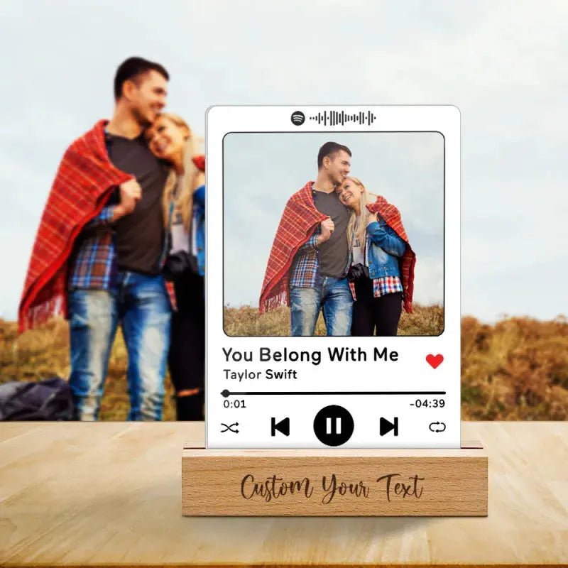 Custom Acrylic Spotify Song Plaque with Engrave Wood Stand Wedding Anniversary Gift - Pixel Burn Custom Laser Creations