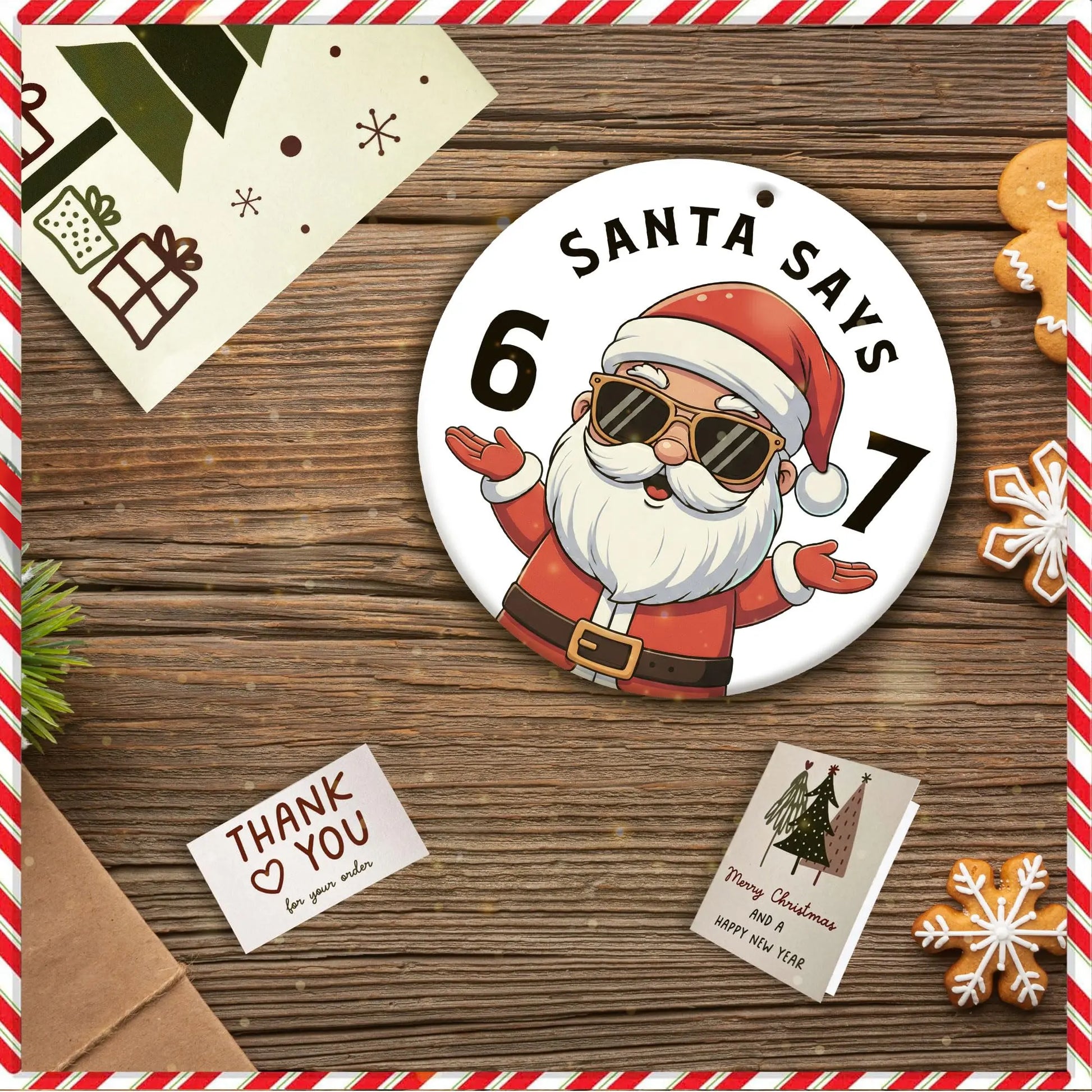 Santa Says Six Seven Kids Christmas Tree Ornament - Pixel Burn Custom Laser Creations