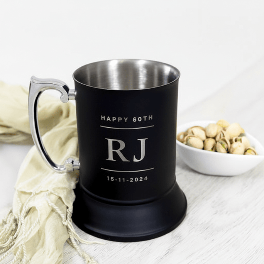 Personalised Black Stainless Steel Beer Mug - Pixel Burn Custom Laser Creations