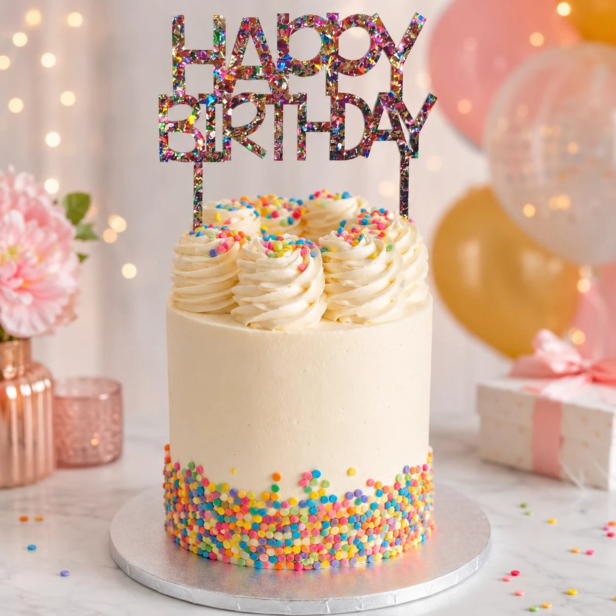 Happy Birthday Confetti Acrylic Cake Topper