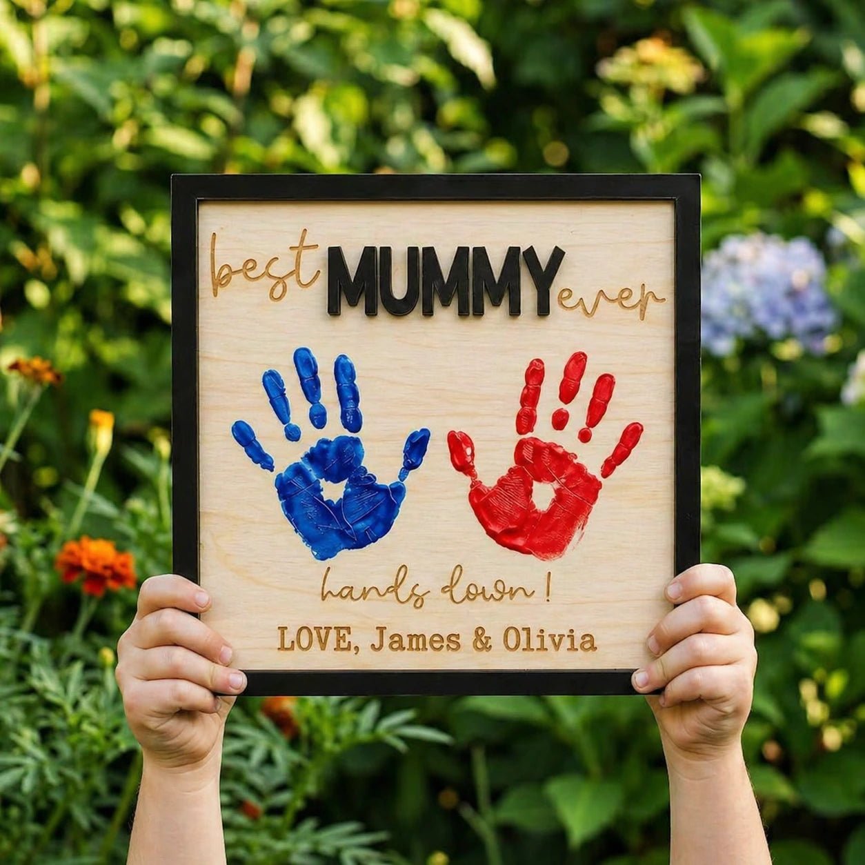 Personalised Best Mum Ever Handprint Frame - Pixel Burn Custom Laser Creations