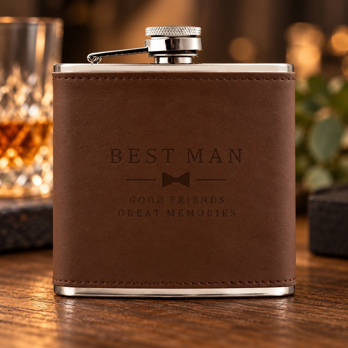 Personalised Faux Leather Hip Flask - Pixel Burn Custom Laser Creations