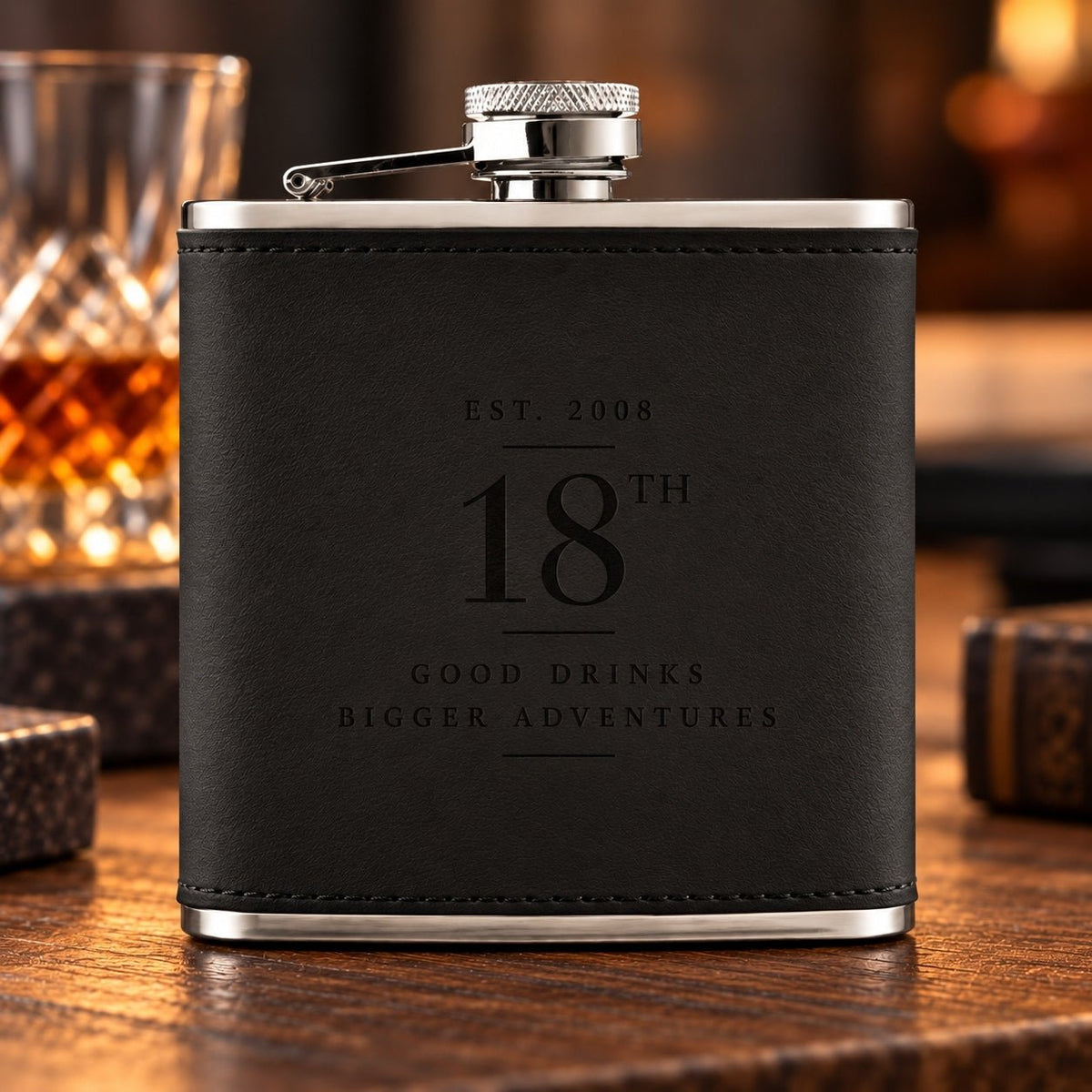 Personalised Faux Leather Hip Flask - Pixel Burn Custom Laser Creations
