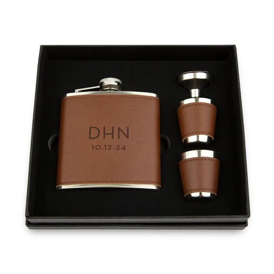 Personalised Faux Leather Hip Flask Gift Set
