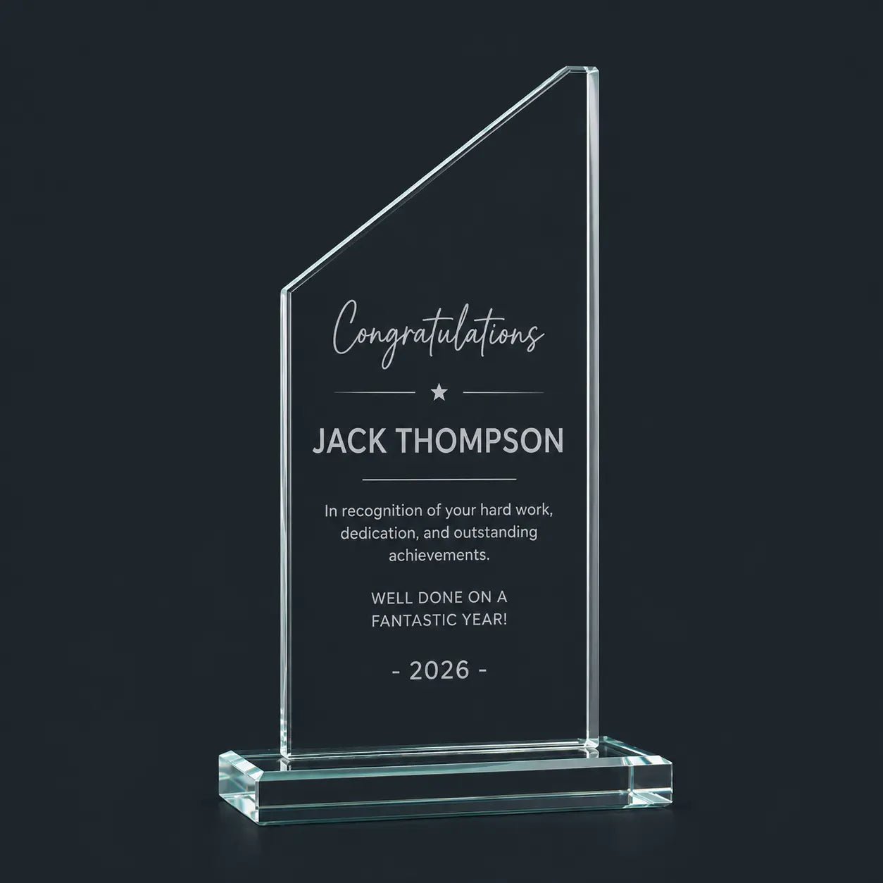 Personalised Glass Award Plaque - Pixel Burn Custom Laser Creations