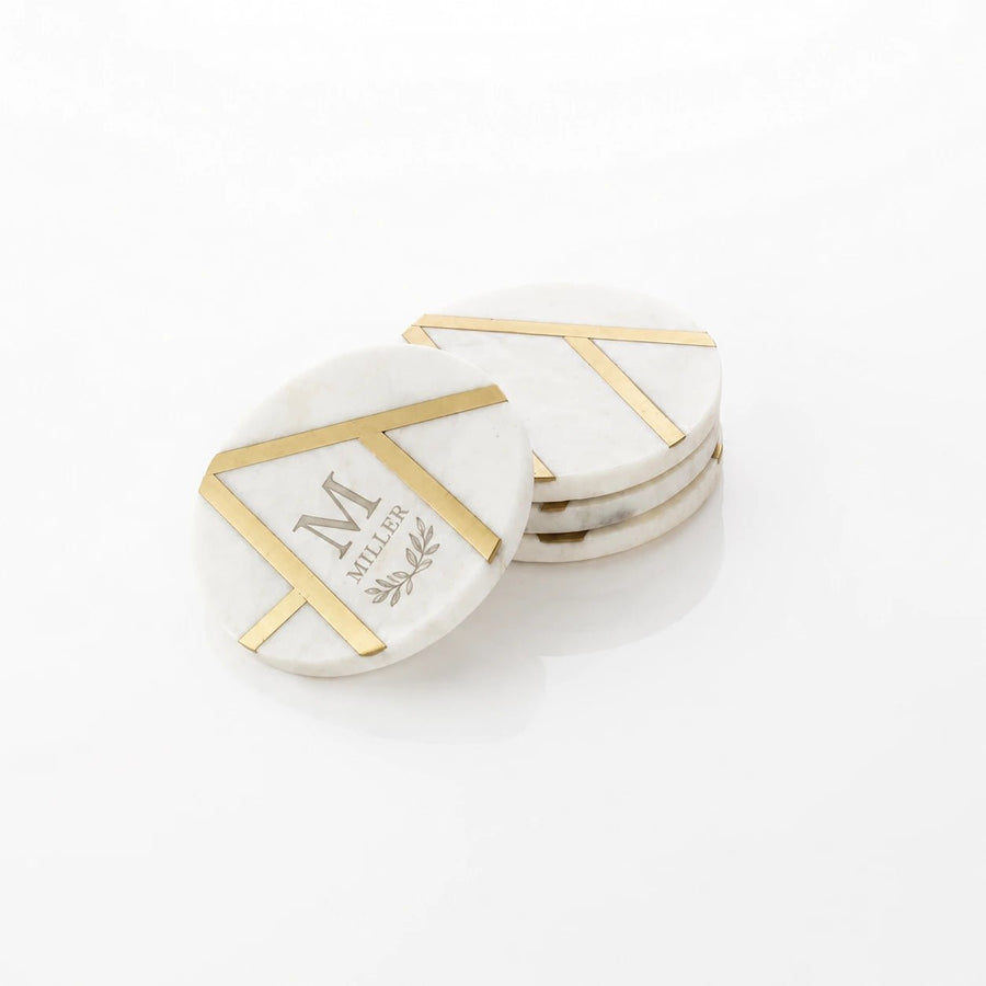Personalised Marble & Brass Coasters (Set of 4) - Pixel Burn Custom Laser Creations