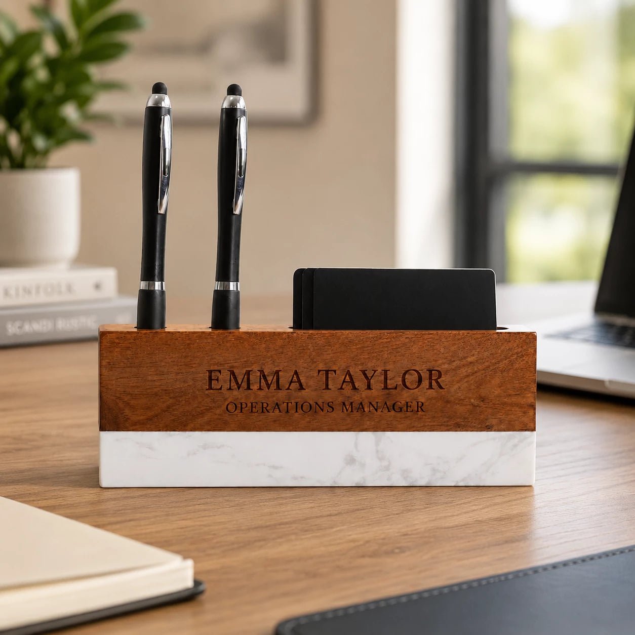 Personalised Marble & Wood Desk Name Plate - Pixel Burn Custom Laser Creations