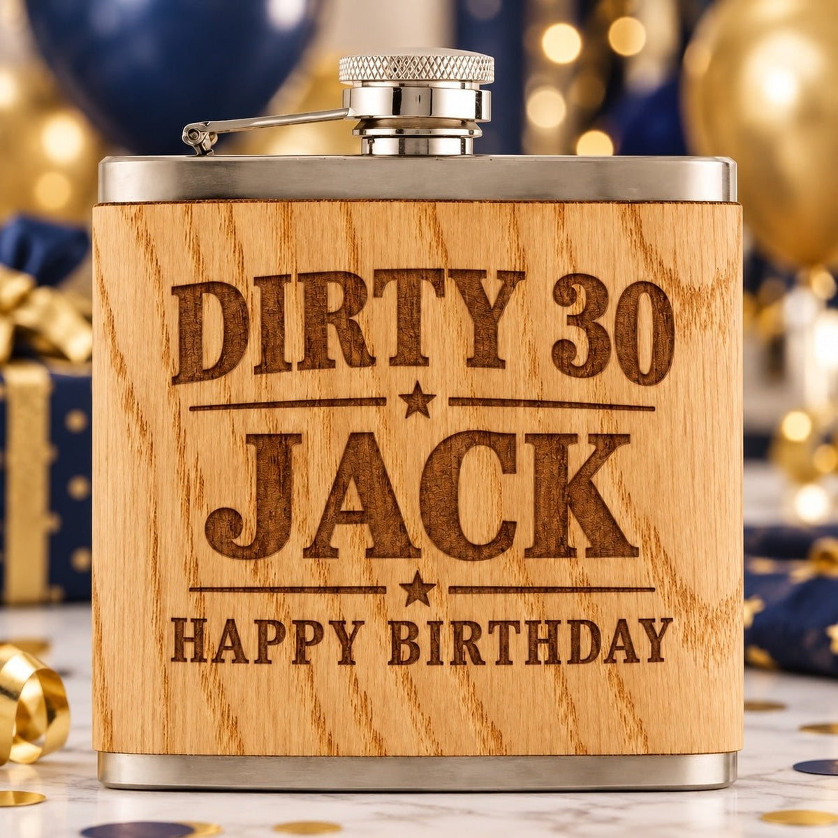 Personalised Oak Wood Wrapped Hip Flask - Pixel Burn Custom Laser Creations