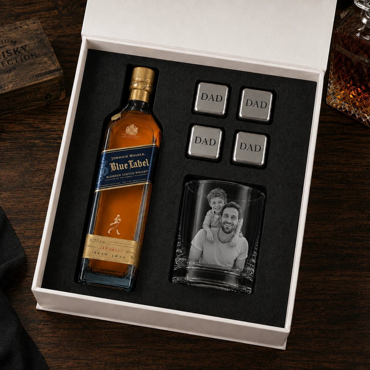 Personalised Photo Glass and Whisky Gift Set – Blue Label