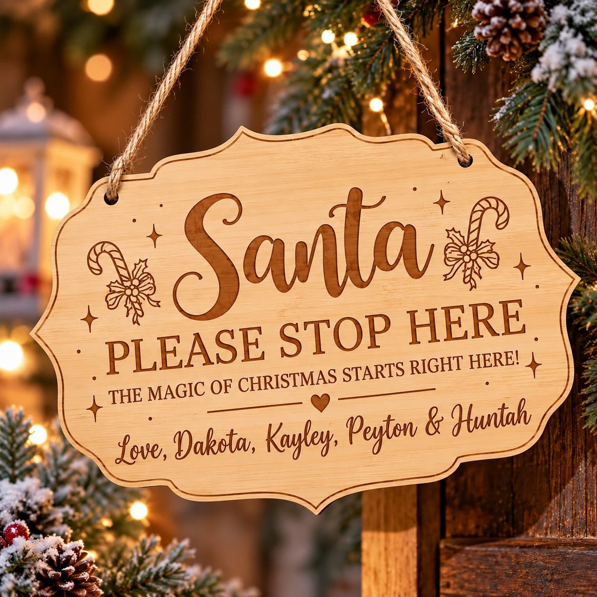 Personalised Santa Stop Here Wooden Plaque - Pixel Burn Custom Laser Creations