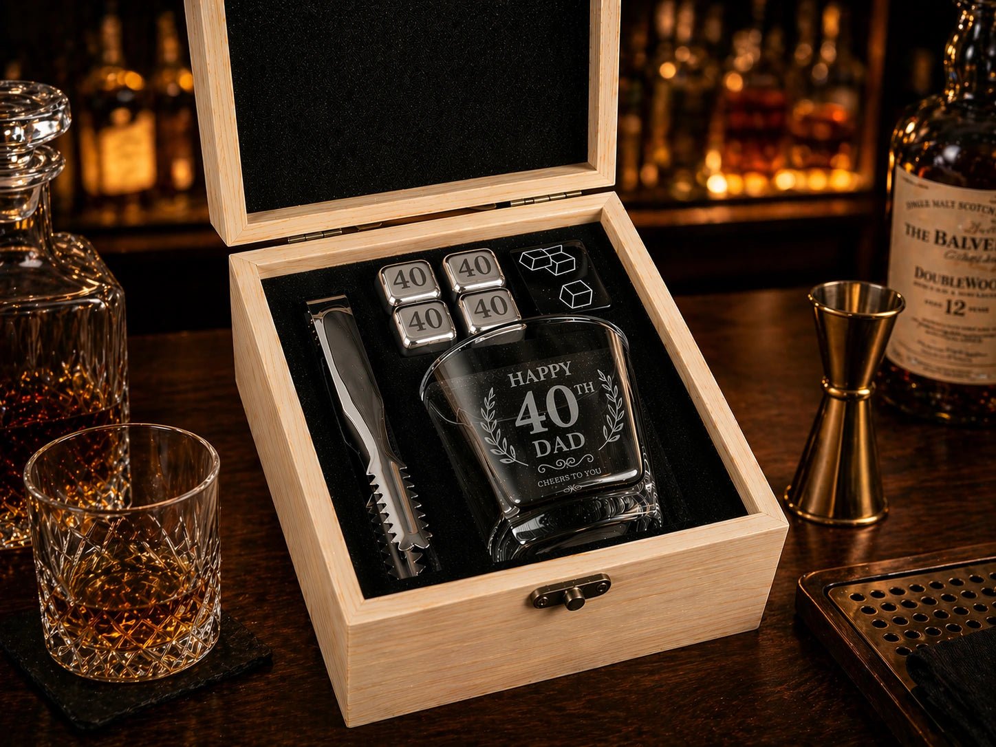 Personalised Whisky Glass Gift Set - Pixel Burn Custom Laser Creations