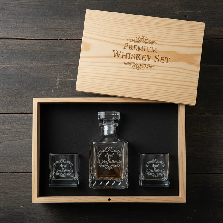 Personalised Whiskey Decanter Set - Pixel Burn Custom Laser Creations